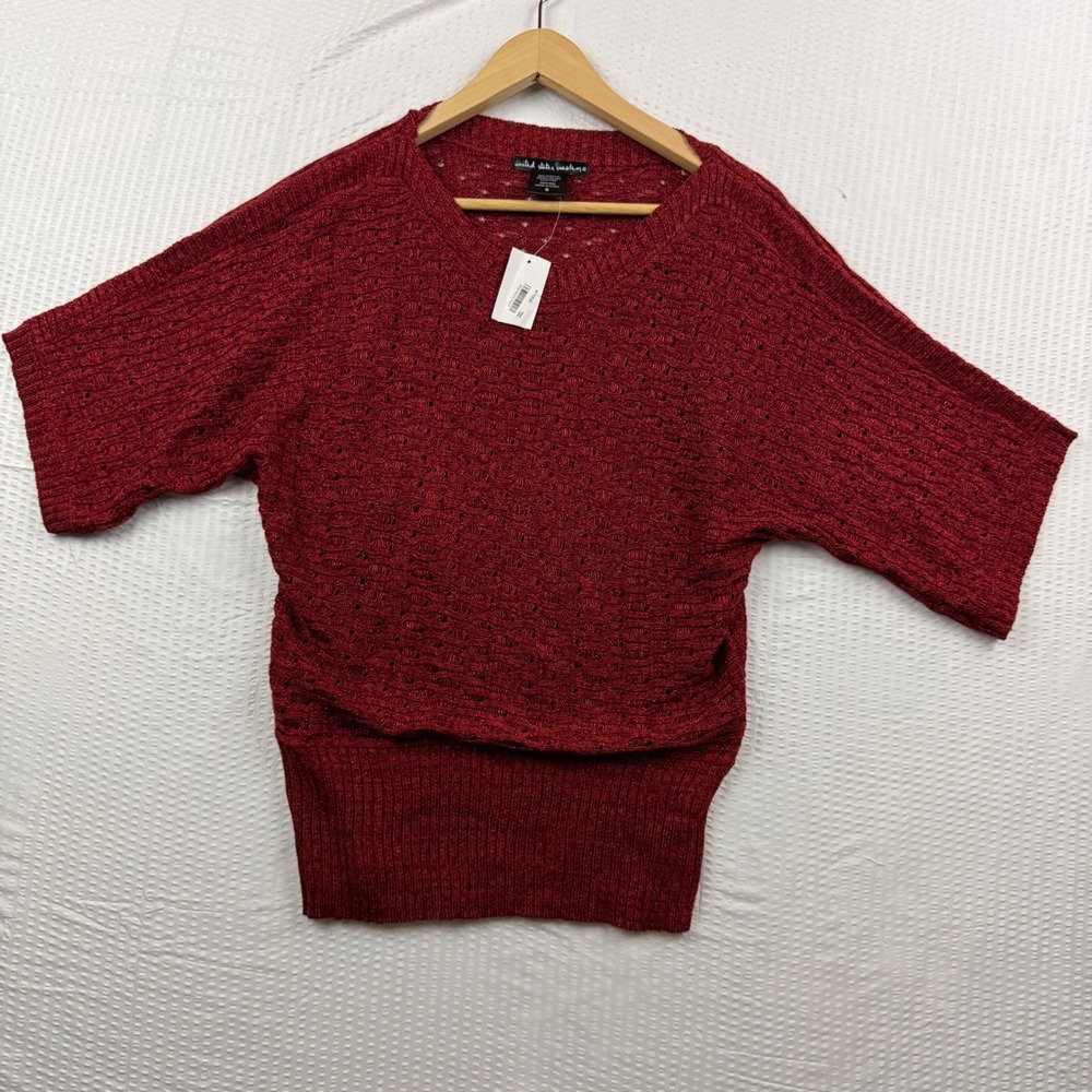 United States Sweaters Womens Medium Burgundy Metallic V-Neck Short Sleeve Top